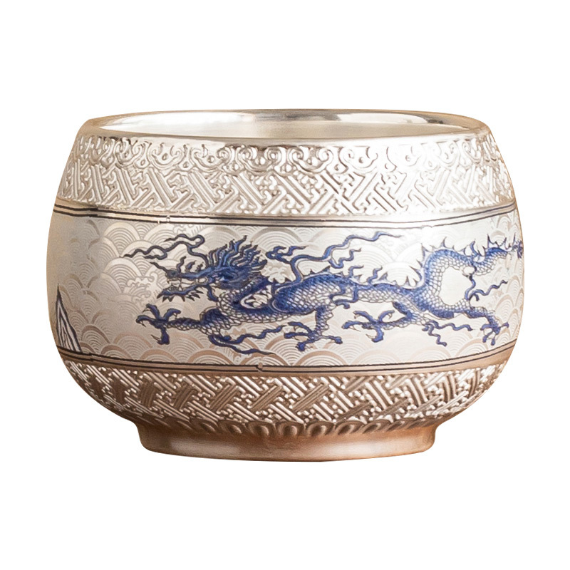 Cốc chủ nhân mẫu mới 2025 cốc trà cao cấp 999 mạ bạc rồng bay lên mây thiền cốc nếm trà cốc trà