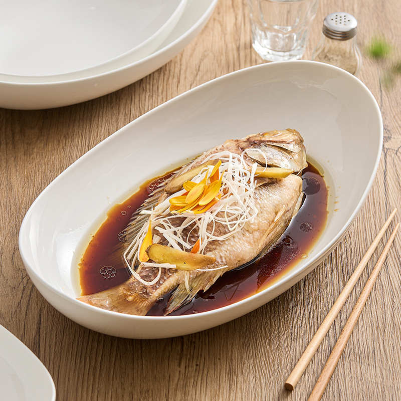 Bát hình bầu dục sứ trắng, bát salad trái cây hình đặc biệt, bộ đồ ăn khách sạn, bộ đồ ăn nhà hàng, bát giác cao cấp, đĩa gia dụng, đĩa cá