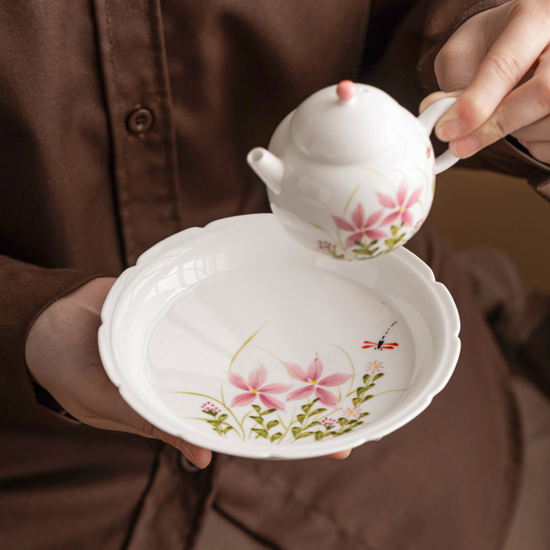 Bộ dụng cụ trà gốm sứ gia dụng hình chuồn chuồn hoa hướng dương, gồm đế chén trà, giá đỡ ấm trà, thảm trà, khay đựng trà khô, khay bong bóng.