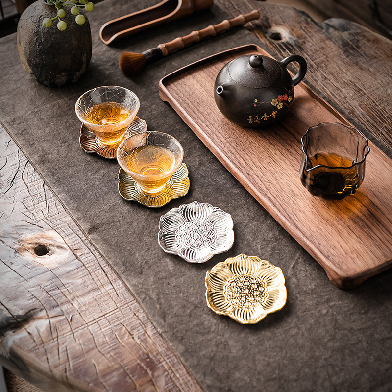 Đế cốc kiểu Nhật, đế cốc hợp kim, đế cách nhiệt hình tròn sáng tạo, đế cốc giả đồng, đế trà Kung Fu cổ điển, bán buôn trà đạo