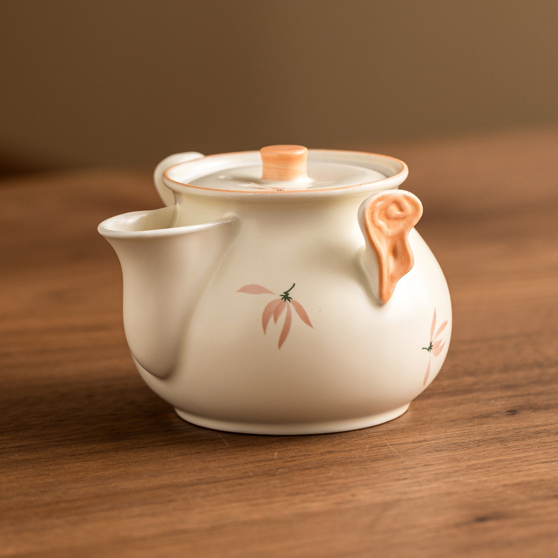 Ấm cầm tay mây lành tráng men màu vàng gạo ấm pha trà gia dụng không nóng dụng cụ pha trà Kung Fu Trung Quốc ấm trà lọc gốm sứ ấm đơn