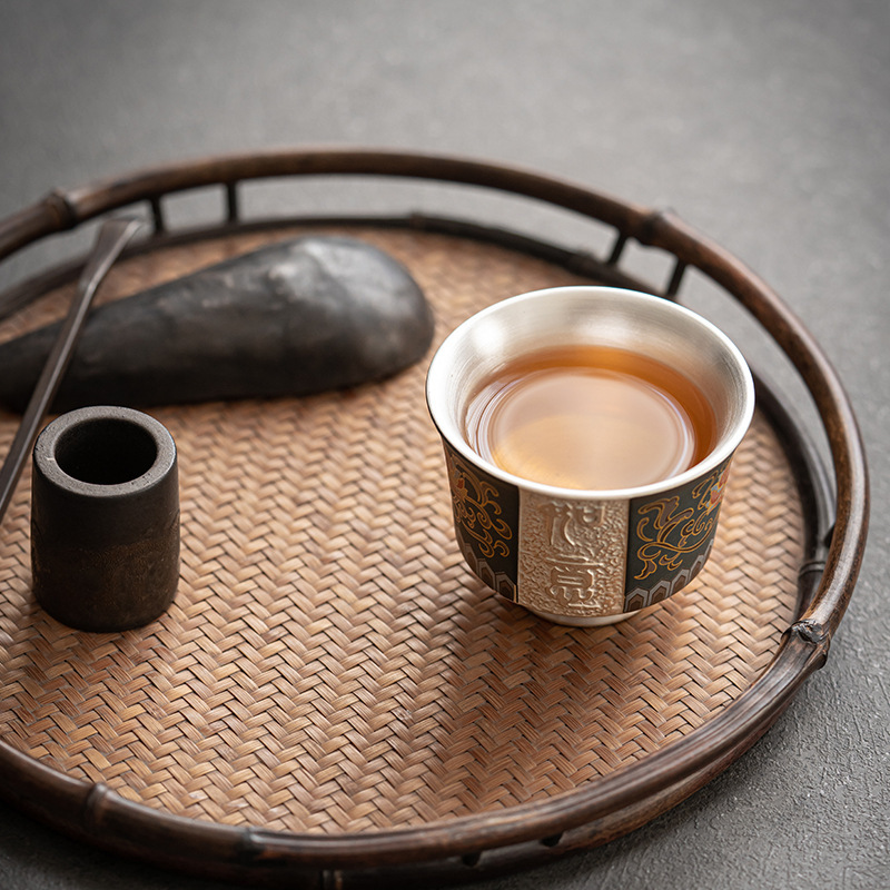 Cốc trà mạ bạc 999 cốc đơn trà mạ bạc gốm sứ cỡ lớn cốc trà Bộ trà Kung Fu cốc chủ nhân cốc trà cốc Baifu