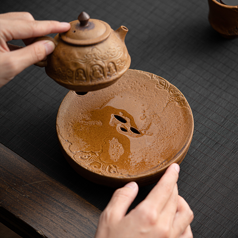 Chậu gốm thô men nước sốt Gốm Đá cũ bùn đá hoa văn rồng, bàn ủ khô gia dụng cổ điển, khay đựng cốc, khay đựng trà, khay đựng trà, phụ kiện trà đạo