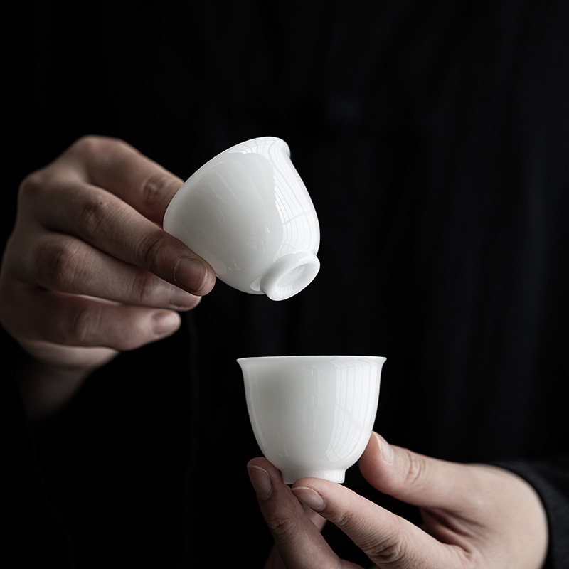 Cốc chuông sứ Ngọc Bích Loại Băng Cốc trà gốm sứ Trung Quốc cốc trà nhỏ phụ kiện Bộ trà cốc trà sứ trắng hộp quà