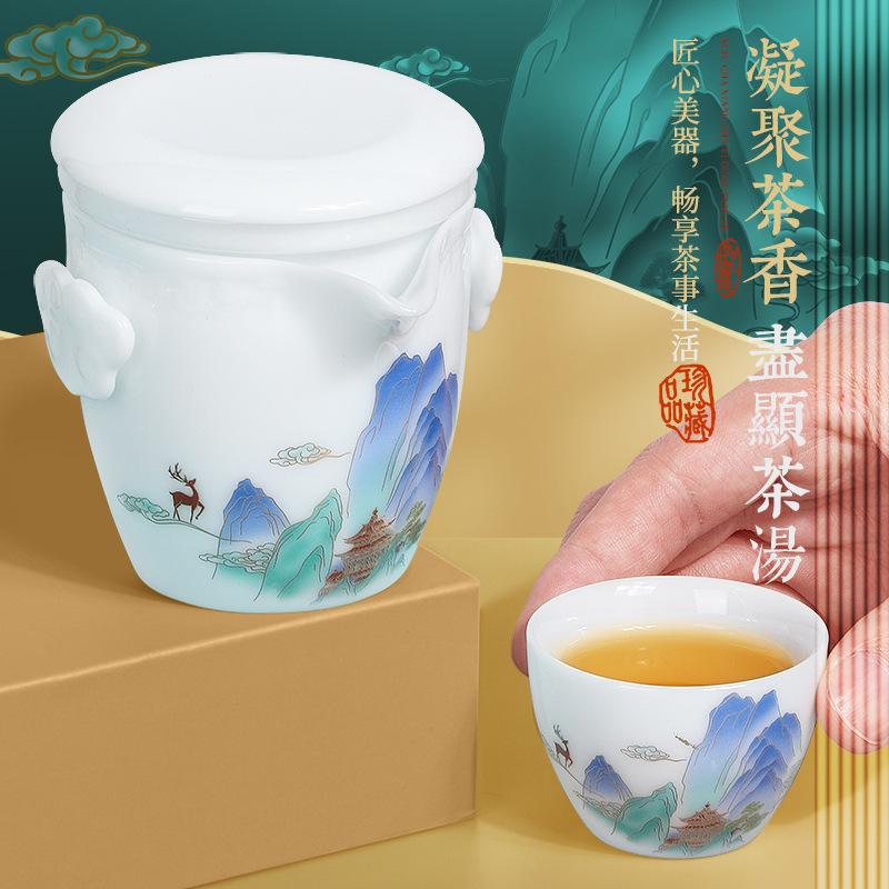 Bộ trà du lịch di động Bộ đồ du lịch đá ngọc Sứ du lịch ngoài trời một bình Hai cốc cốc nhanh Túi đựng đồ xách tay