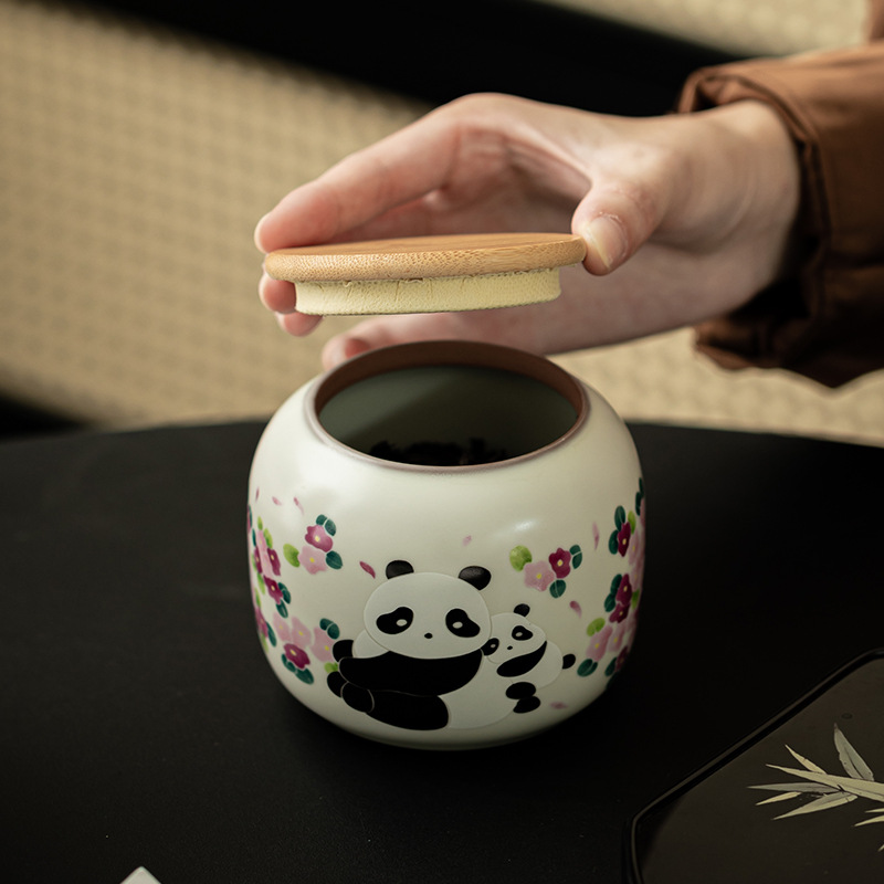 Ruyao mỡ lợn đông lạnh hộp trà gấu trúc hộp đựng gốm sứ gia dụng hộp gia vị hộp đựng trà rỗng cổ điển hộp đựng trà