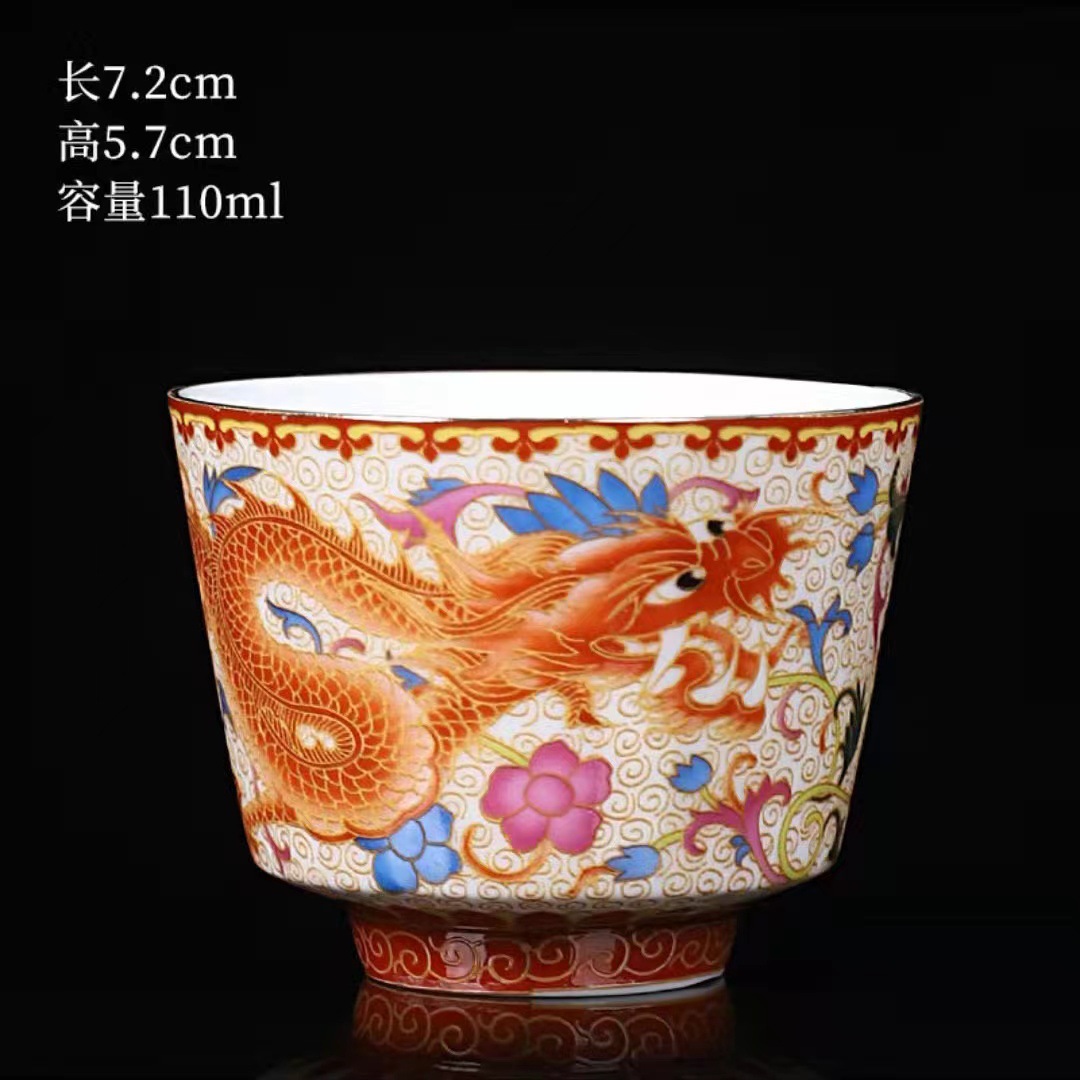 Cốc trà tráng men Jingdezhen Cốc trà Kung Fu Cốc chủ nhân Rồng và Phượng Hoàng Cặp đôi Cốc đơn Cốc cốc cốc cốc cốc cốc ly cưới Bán buôn