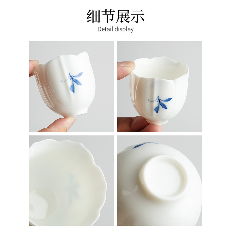 Cốc trà hoa mộc lan vẽ tay, cốc trà đạo công sở cao cấp sang trọng nhẹ nhàng, cốc trà gốm sứ, cốc trà nhỏ