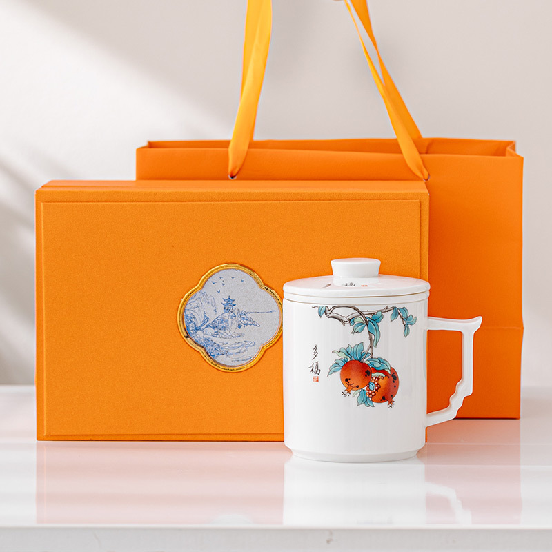 Cốc trà gốm sứ ngọc bích mỡ cừu Cốc văn phòng chuyên dụng cá nhân cốc trà sứ trắng Có Nắp Cốc pha trà tách nước