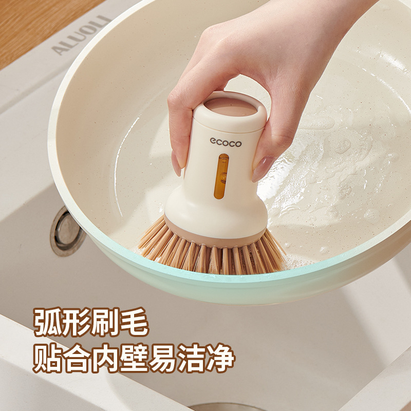 Bàn chải nồi có thể ép đùn sáng tạo có tay cầm, bàn chải dùng để rửa bát gia đình, tay cầm dài có thể xoay