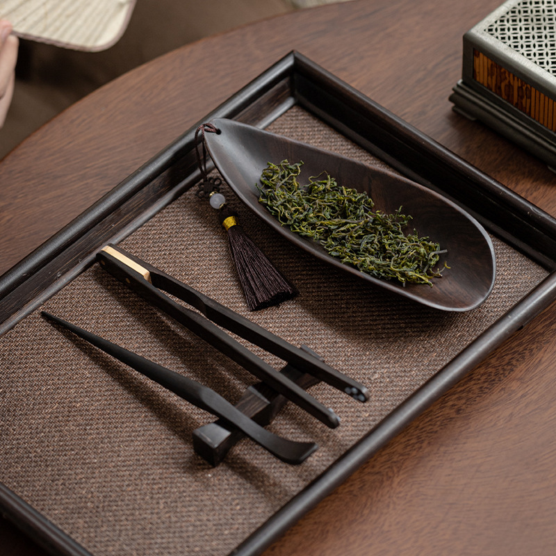 Bộ trà ba mảnh gỗ Đàn hương đen Bộ trà Kungfu Bộ trà gỗ rắn phụ kiện trà đạo thìa Trà Tách trà Dụng cụ đánh thức trà