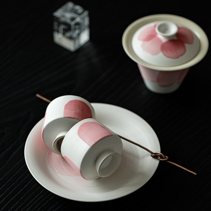 Bột, nước trắng, một bát, hai cốc, Bộ trà Kungfu phong cách wabana cổ điển, bát trà, cốc trà, Bát pha trà gốm sứ