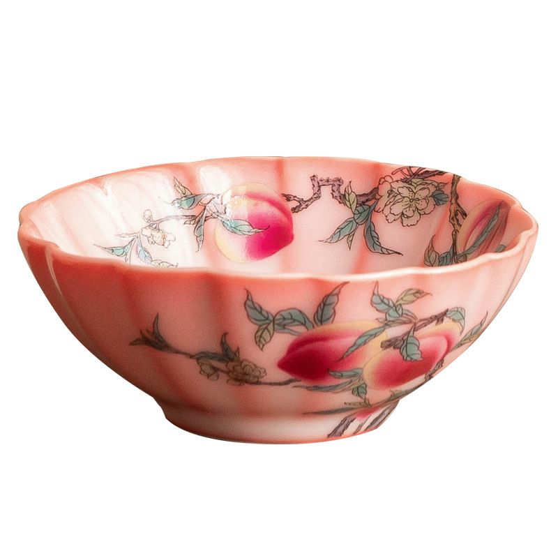 Cốc trà gốm sứ cốc chủ nhân chuyên dụng cá nhân mỡ lợn bột đông Rufencai Cửu đào miệng miệng bát cốc trà cốc đơn