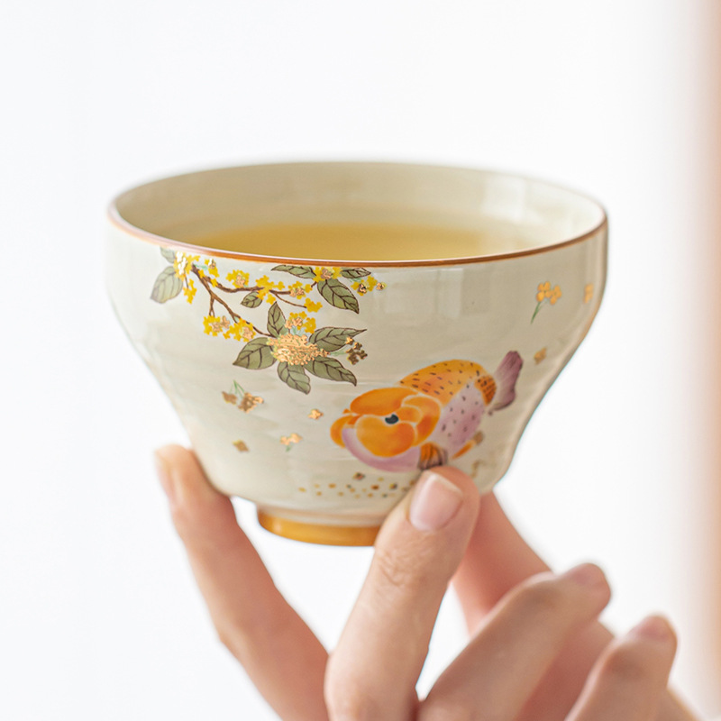 Cốc trà cổ màu xám thực vật cốc chủ nhân cá vàng osmanthus cốc cổ trăng cốc trà gia dụng cỡ lớn cốc chuyên dùng uống trà