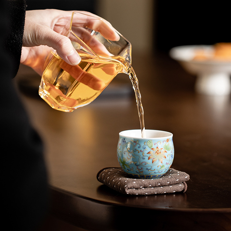 Cốc sứ hoa sen tráng men, cốc uống trà, cốc cá nhân cổ điển kiểu Trung Quốc, cốc đựng trà Kung Fu, cốc chủ nhân