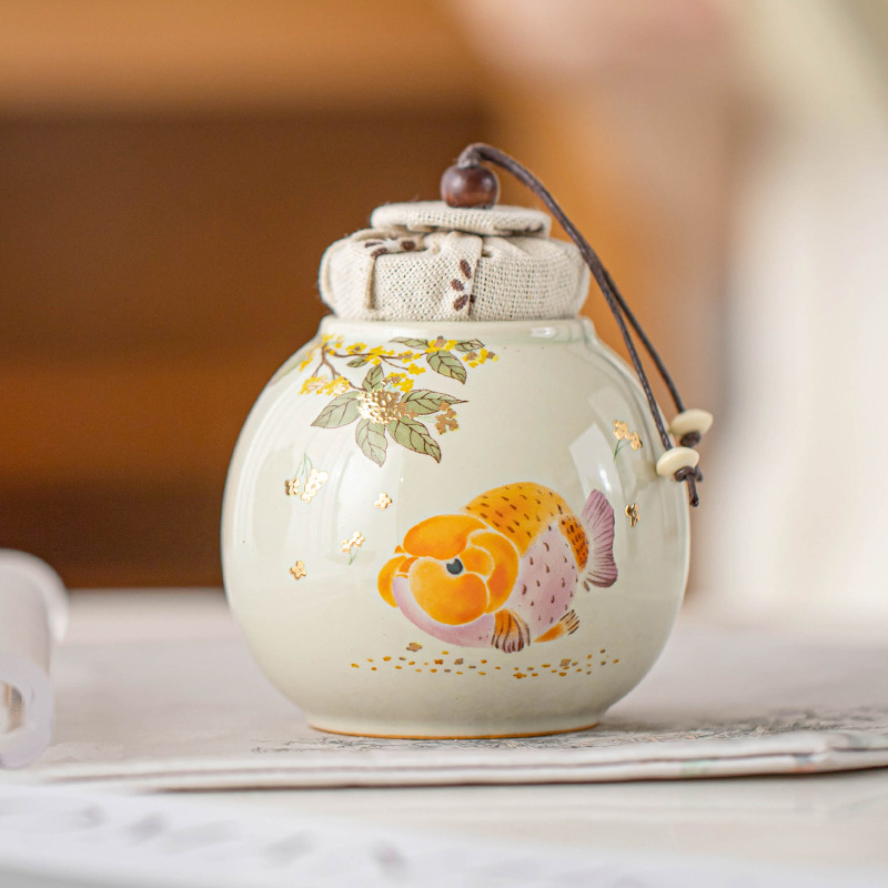 Hũ đựng trà chống ẩm cá vàng thơm, hũ đựng trà cầm tay cỡ nhỏ cao cấp, hũ kín, hũ đựng trà kiểu Trung Quốc mới, hũ rỗng