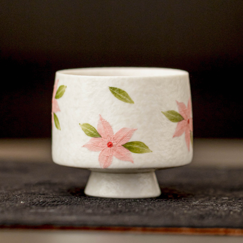 Cốc trà chân cao hoa anh đào trắng mỏ đá, cốc trà gốm sứ, cốc trà kiểu Trung Quốc mới, bộ trà Kung Fu, cốc nữ, cốc đơn