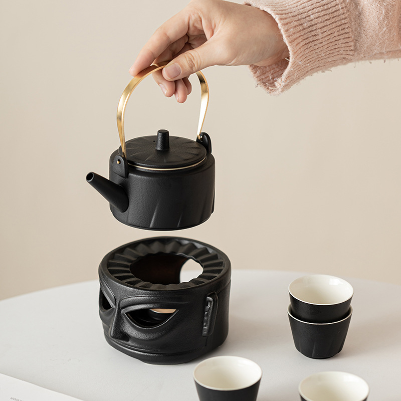 Gốm đen Sanxingdui ấm bếp trà bộ nến sưởi ấm cơ sở cắm trại ngoài trời bếp pha trà ấm