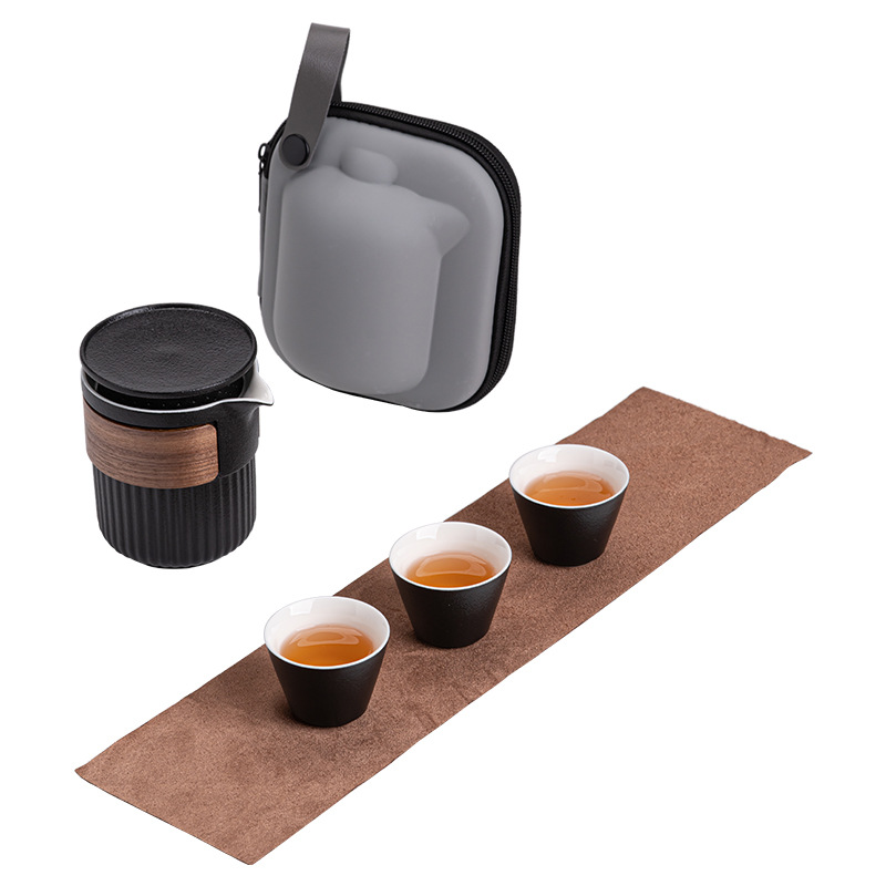 Bộ ấm trà du lịch di động Bộ ấm trà Kungfu gốm cắm trại ngoài trời một ấm Ba cốc