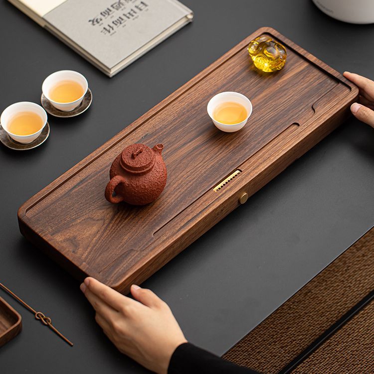 Khay trà Gỗ Óc Chó Đen Bắc Mỹ nguyên khối gỗ gia dụng loại nhỏ thoát nước bàn trà biển hình chữ nhật khay trà đơn giản
