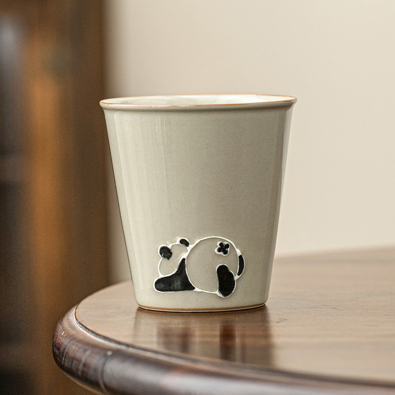 Cốc trà gấu trúc chạm khắc đống tro thảm cốc chủ nhân cốc gốm sứ cỡ lớn dụng cụ trà kungfu gia dụng cốc uống nước