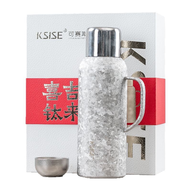 Cốc titan dung tích lớn thể thao ngoài trời cao cấp ấm pha trà titan nguyên chất có tay cầm cách nhiệt hai lớp