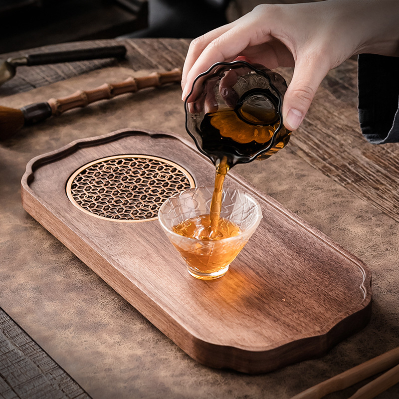 Khay trà Gỗ Óc Chó Đen Khay ăn tối khay trái cây Dim sum Khay trà bàn trà pha khô đơn giản nổi tiếng trên mạng hình chữ nhật bằng gỗ rắn