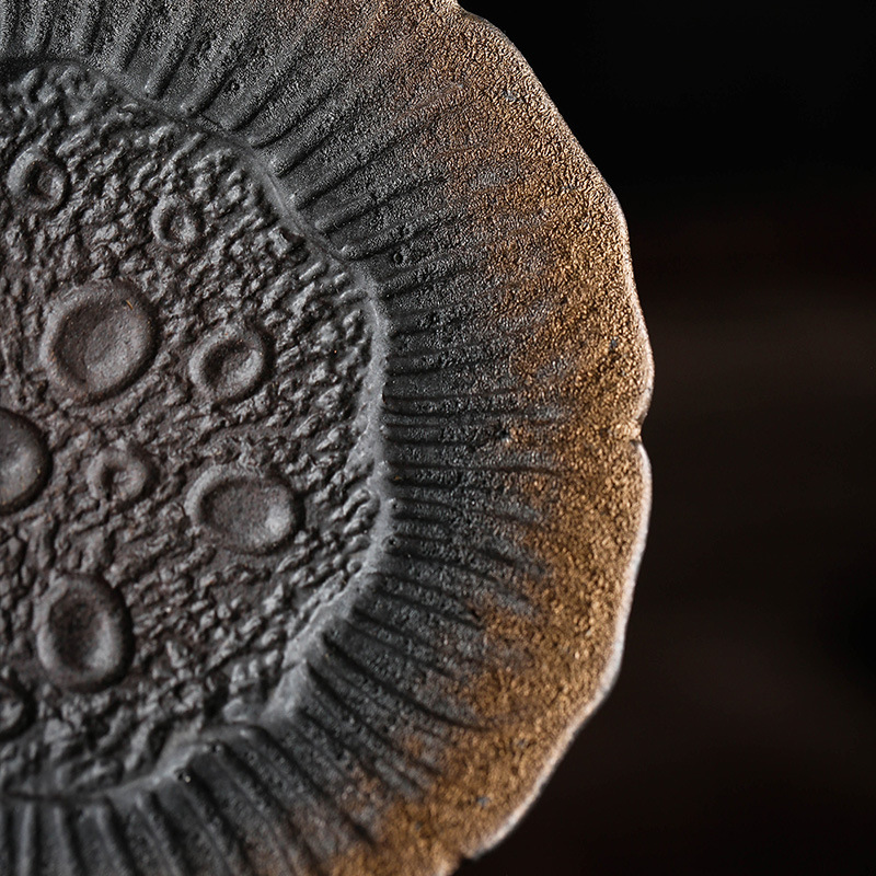 Bán buôn đế lót ly làm thủ công cổ điển, đế cách nhiệt đựng ly trà đất sét đá cũ bằng gốm thô, giá đỡ cốc hoa, phụ kiện Bộ trà Kung Fu gốm sứ