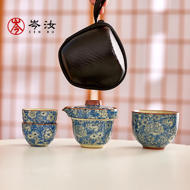 Cen Ruru lò một ấm ba cốc bộ trà du lịch ngoài trời ly nhanh tiện lợi gốm sứ cao cấp