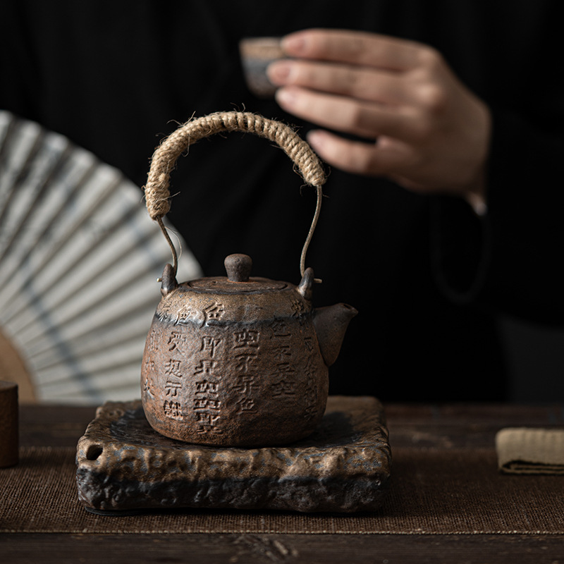 Ấm trà gốm thô mạ vàng kiểu Nhật ấm pha trà bùn đá cũ thủ công ấm trà đơn nhỏ gia dụng dụng cụ pha trà Kung Fu
