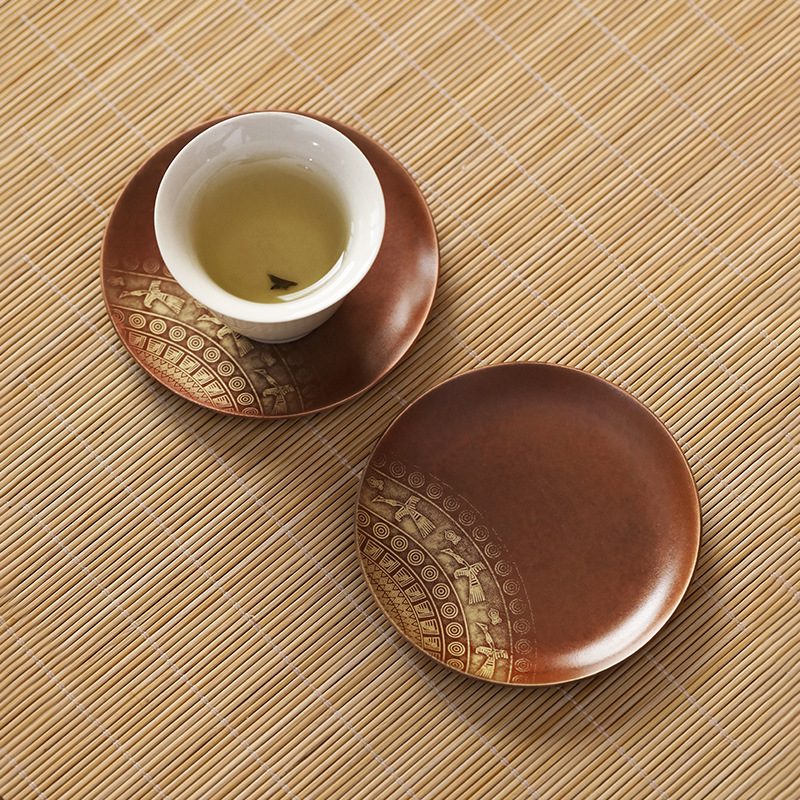 Lót cốc tròn nung màu đồng Da'antang, khay đựng trà, khay đựng cốc, Bộ trà hình vuông bằng đồng đỏ, đệm cách nhiệt trà đạo