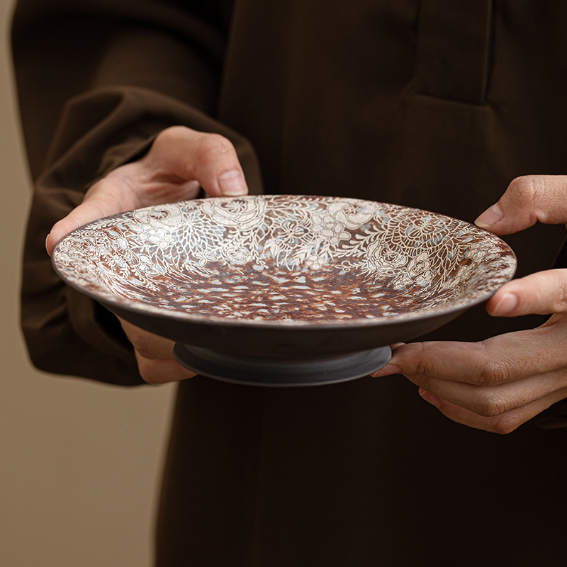 Ấm đất đá cũ Hoa mạ bạc khay pha khô gốm thô khay đựng trà nhỏ Khay đựng ấm Khay đựng trà khay đựng trà khay đựng trà khay đựng trà