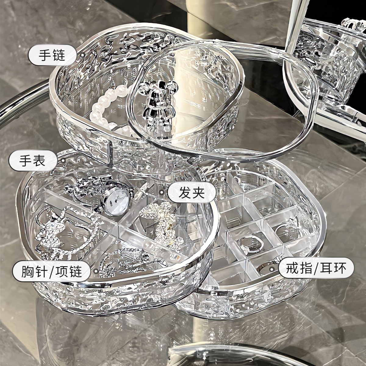 Hộp đựng đồ trang sức hoa tai xoay cao cấp kiểu mới tinh tế kẹp tóc vòng cổ hoa tai hộp đựng bụi cao cấp