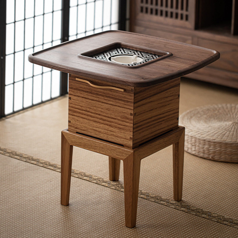 Bàn pha trà bếp than hồng Bàn trà gỗ óc chó Bàn trà gỗ nguyên khối bàn tròn gia dụng gỗ nguyên khối bàn ban công bàn pha trà