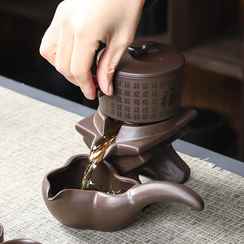 Bộ ấm trà tự động dành cho người lười cát tím ấm trà gia dụng dụng cụ pha trà máy pha trà văn phòng trọn bộ quà lưu niệm