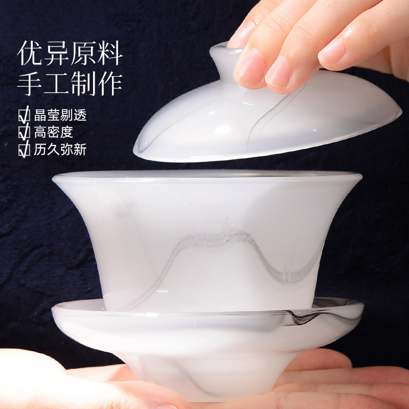 Cốc pha trà có nắp thủy tinh, bát ba tài không nóng tay cỡ lớn, bộ trà Kung Fu, bát trà sứ trắng đơn, bình cầm tay gia dụng