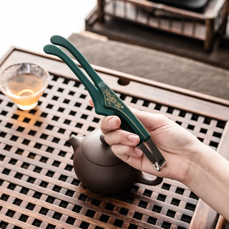 Kẹp Trà Silicon chống trượt kẹp trà bằng thép không gỉ Kẹp trà dụng cụ pha trà kẹp dụng cụ pha trà Kung Fu kẹp trà phụ kiện