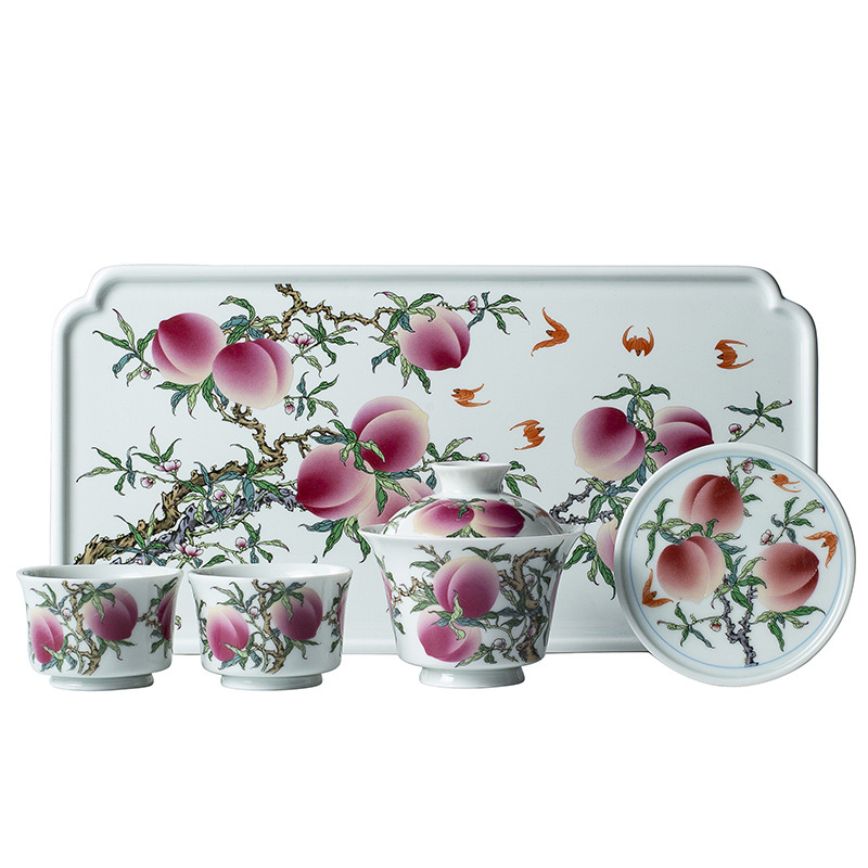 Jingdezhen Shoutao móng ngựa nắp bát cốc trà nhóm họp văn phòng bát pha trà gốm sứ đĩa bong bóng khô bộ trà cao cấp