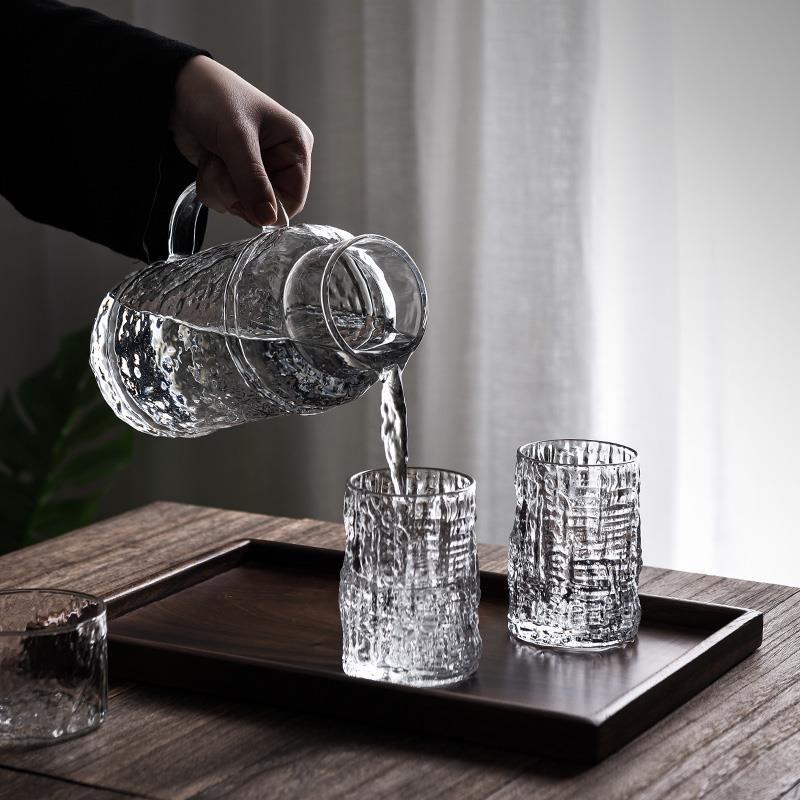 Bình đựng nước lạnh có thể làm nóng theo phong cách Nhật Bản dùng trong gia đình, bình đựng nước lạnh thủy tinh dung tích lớn, dày và chịu nhiệt độ cao, có khay đựng cốc.