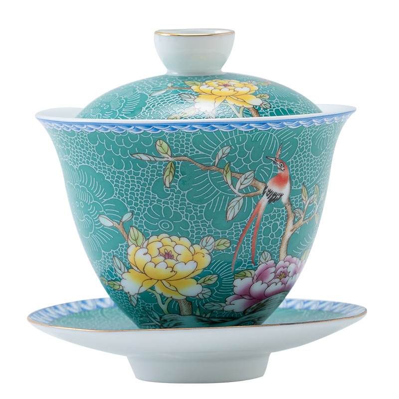 Bát có nắp sơn men gốm sứ, bát có nắp ba tài gia dụng cỡ lớn, bộ trà Kung Fu, bát pha trà, bán buôn bát trà