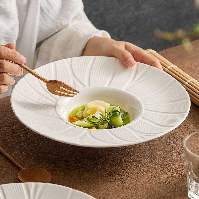 Đĩa sâu gốm sứ Bauhinia, đĩa mũ rơm, bộ đồ ăn, đĩa salad sáng tạo, đĩa ăn cao cấp, đĩa đẹp, đĩa ăn gia dụng