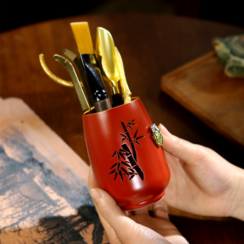 Dụng cụ pha trà Trung Quốc đồ trang trí bàn trà đạo bộ sáu quý ông trà đạo phụ kiện bộ trà kungfu di động Jin Chan sáng tạo