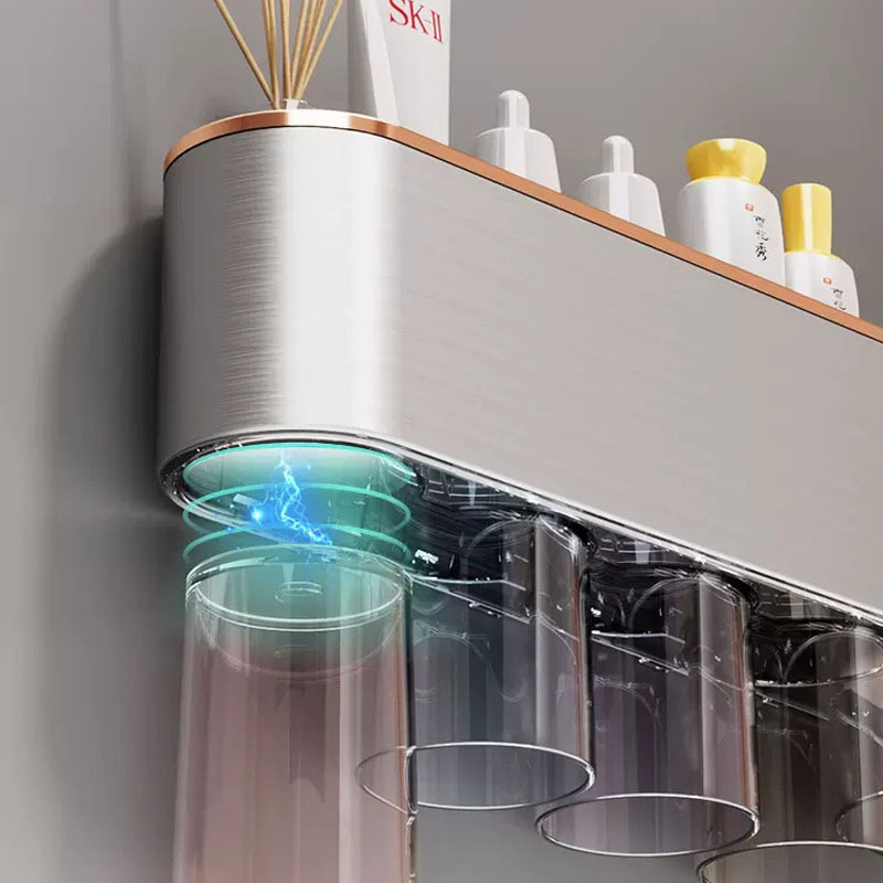 Giá để bàn chải đánh răng, Cốc đựng bàn chải đánh răng, cốc nước súc miệng điện, dụng cụ đánh răng, giá treo tường không đục lỗ, giá treo hộp đựng bàn chải đánh răng