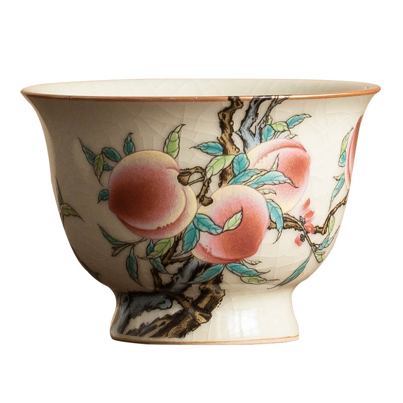 Cốc cổ chân cao chân cao chín đào Ru Kiln cốc trà gốm sứ gia dụng cốc chủ cao cấp cốc uống trà kiểu Trung Quốc