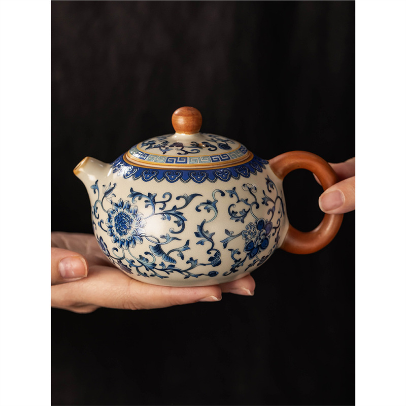 Ấm trà Xishi gốm sứ trắng xanh mới 2024 ấm trà đơn dụng cụ pha trà Kung Fu gốm sứ cao cấp gia dụng