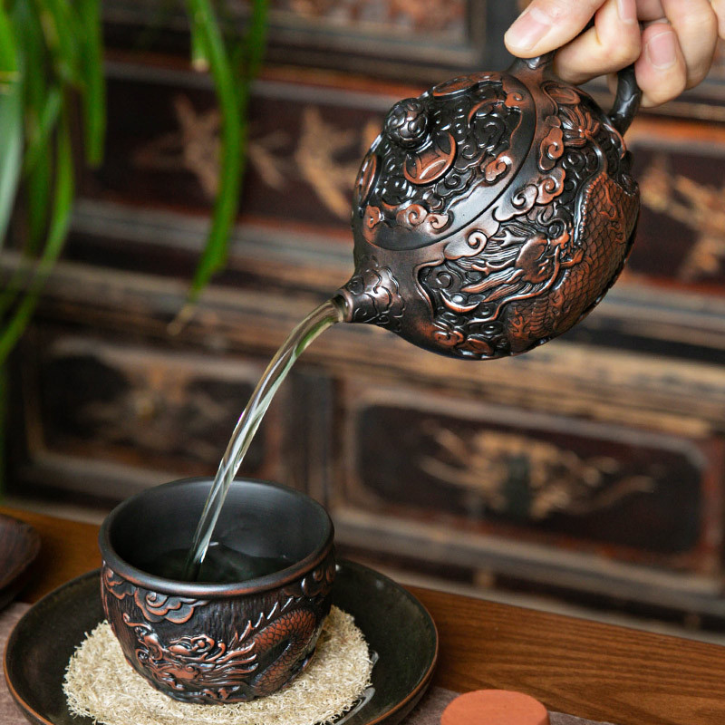 Bình sành tím Vân Nam Kirin Xi Shi chạm khắc thủ công bình pha trà Jianshui hoàn toàn bằng tay dụng cụ pha trà Kung Fu gia dụng