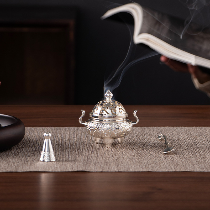 Bếp xông khói nhỏ tinh tế, bếp xông hương trong nhà gia dụng, bếp xông hương, đồ trang trí thiền trà đạo, bếp xông hương gỗ đàn hương ba chân