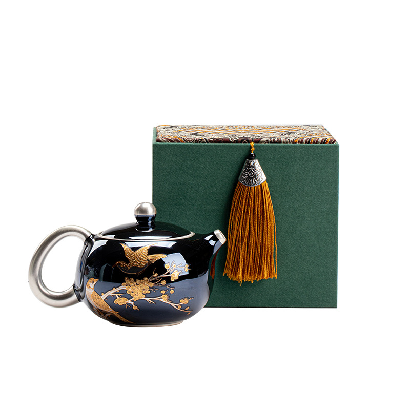 Da'antang bán buôn ấm Xishi lông mày ấm trà mạ bạc thủ công ấm trà Kung Fu tráng men ngọc trai hộp quà