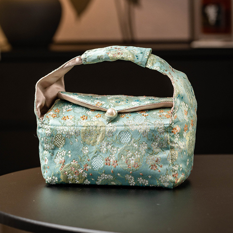 Túi đựng đồ thổ cẩm hoa thạch anh xanh túi đựng trà giá trị cao cho nữ túi đựng trà du lịch ngoài trời túi đựng đồ xách tay