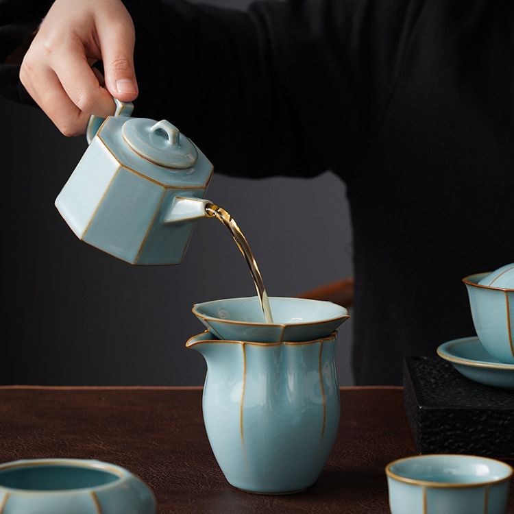 Ấm trà lò nung buổi sáng ấm đơn Ru sứ mở bộ trà Kung Fu ấm trà gốm sứ nhỏ trà đạo trà đen đồ pha trà đá